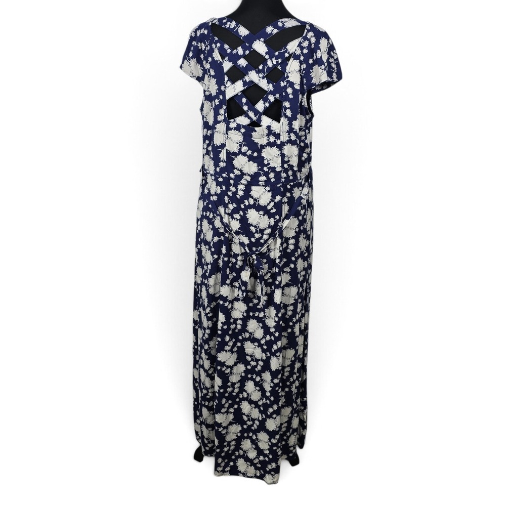 Anthropologie Maeve Motif Floral Midi Dress Size 12 Blue White Short Sleeve Boho - Picture 2 of 14